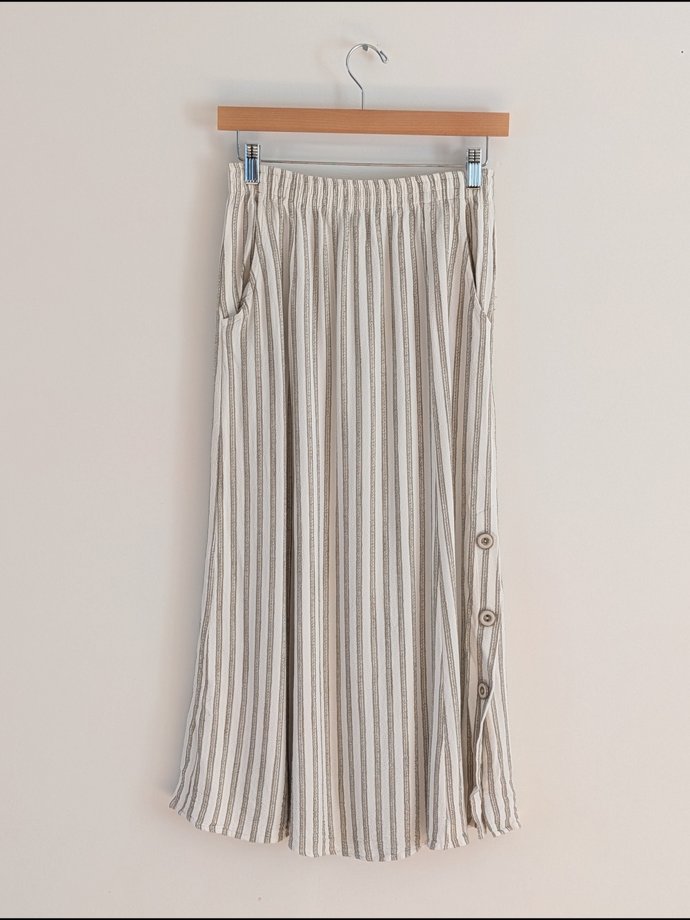 Vintage Cynthia Max Relax Striped Button-Slit Maxi Skirt - S